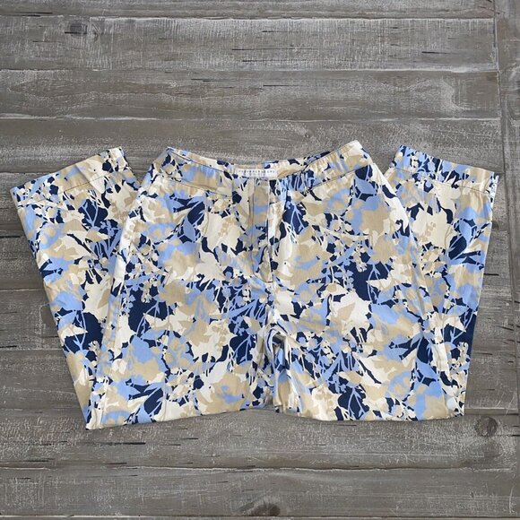 Geoffrey Beene Cropped Pants Women’s Size 4 Stretch Floral Print Navy Tan - Picture 3 of 6